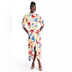 RIXO for Target Floral Mockneck Cascade Ruffle Dress in White Multicolor floral